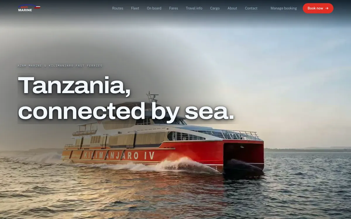 Azam Marine website redesign by Samuel Mwanga — fast ferry hero and journey planner