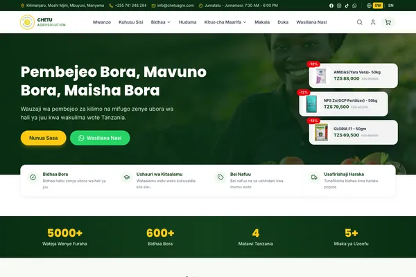 Chetu Agrosolution homepage — agricultural inputs e-commerce store built by Samuel Mwanga