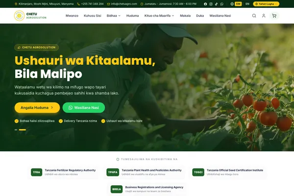 Chetu Agrosolution homepage — agricultural inputs e-commerce store built by Samuel Mwanga