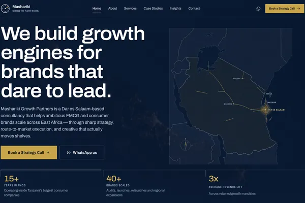 Mashariki Growth Partners homepage — growth consultancy website built by Samuel Mwanga