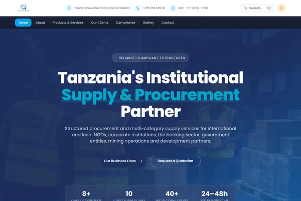 Saema Group Ltd homepage — institutional supply and procurement partner website built by Samuel Mwanga